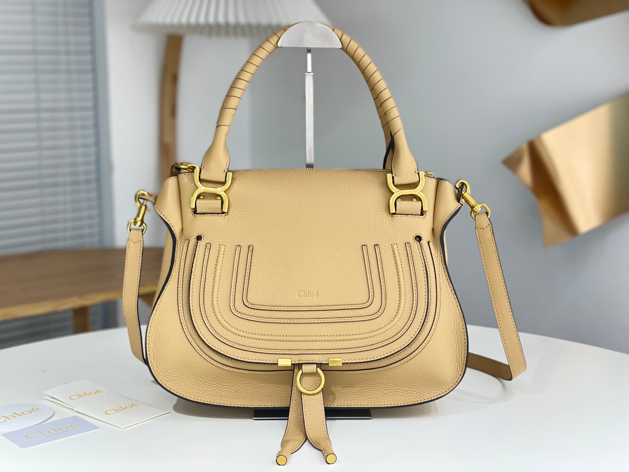 Chloe Large Marcie Bag In Milky Brown Grained Leather